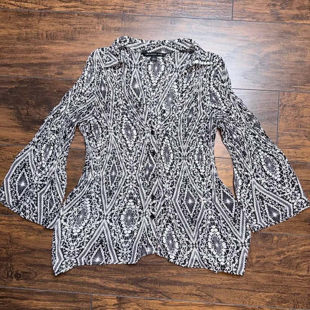 Zac & Rachel Petite Long Sleeve Blouse Size PL Black White Geometric